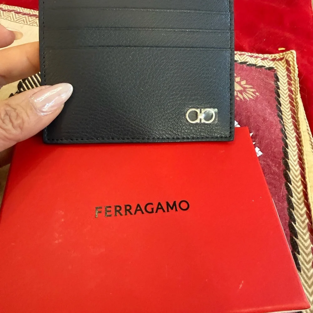 Salvatore Ferragamo Black Card Holder with Silver Accent